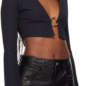 Louisa Ballou Black Crop Top with Gold Ring Accent